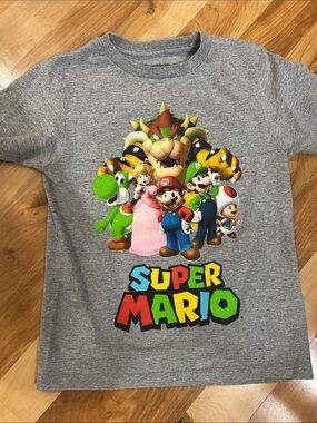 Super Mario Character Graphic Tee - Gray with Multicolor Print Kids XS